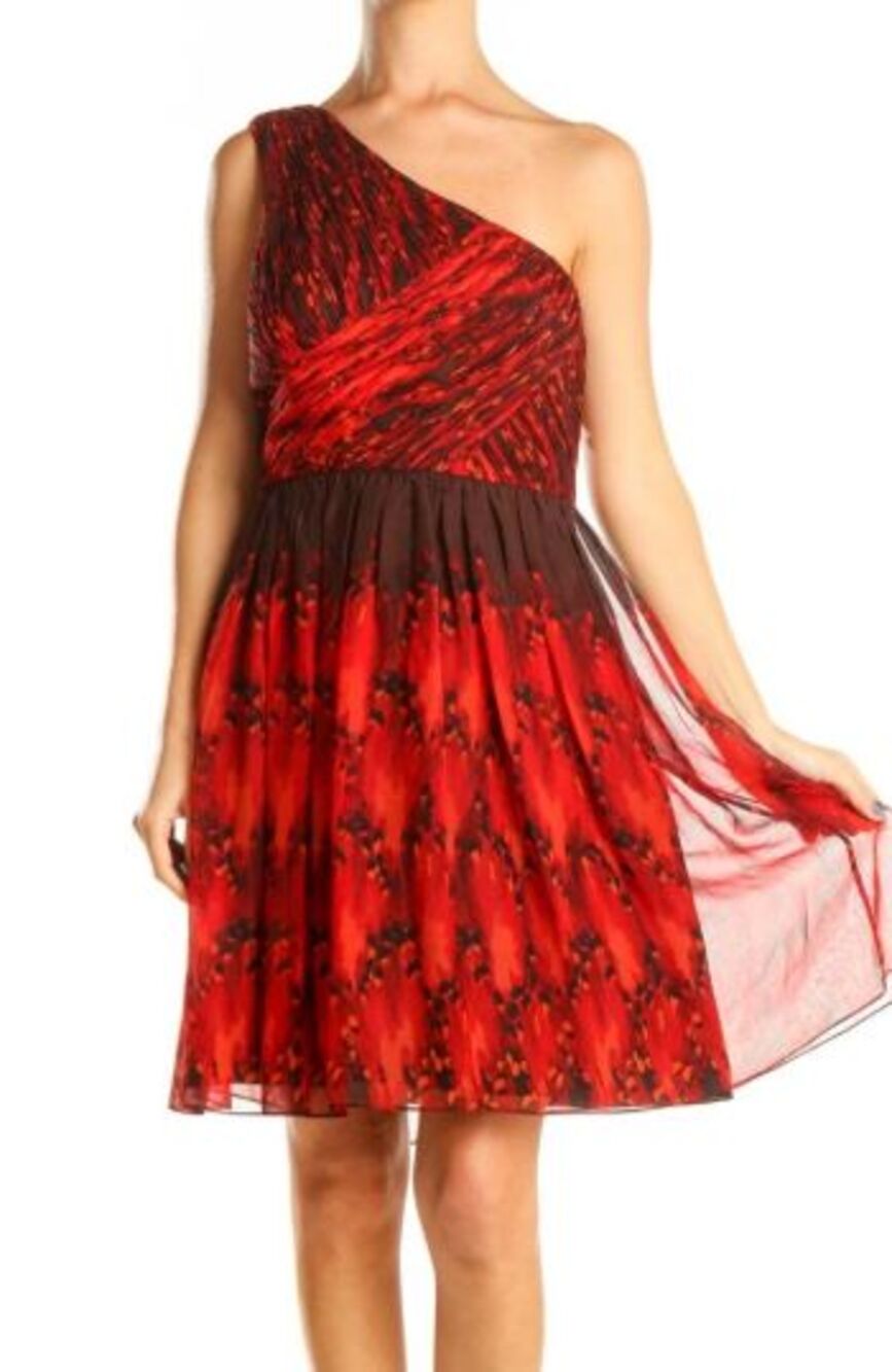 Tibi Vibrant Red & Black One-Shoulder Dress